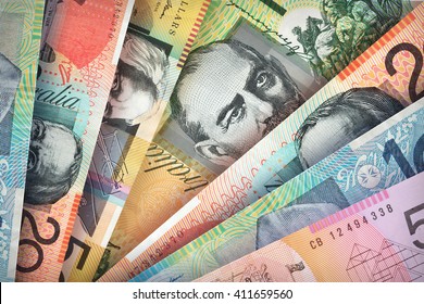 Australian Dollar bills creating a colorful background