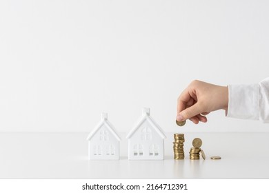 Australian Dollar Currency Women Counting Coins Next To Model House Home 