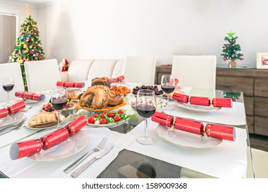 Australian Family Christmas Dinner Table Dressing With Turkey