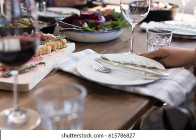 Australian Family Lunch With Traditional Roast And Vegetables 