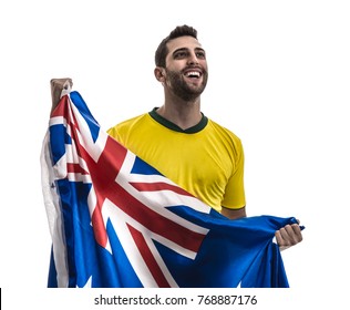 Australian Fan Celebrating On White Background