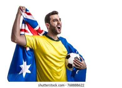 Australian Fan Celebrating On White Background