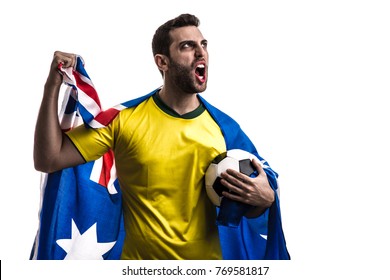 Australian Fan Celebrating On White Background