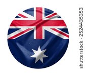 Australian flag and cloth texture with circular pattern made on white background concept illustration. Double exposure hologram. Can be used as background or texture and news coverage