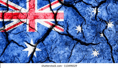 Australian flag on cracked earth background