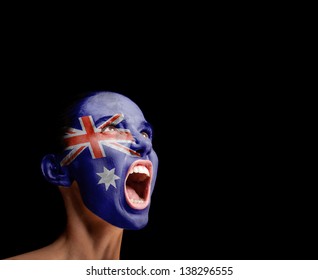 The Australian Flag On The Face Of A Screaming Woman. Concept