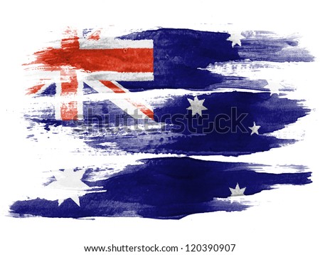The Australian flag painted on  white paper with watercolor