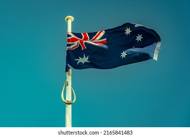 Australian Flag Waving In The Air (motion Blur)