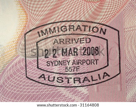 Australian immigration stamp in passport