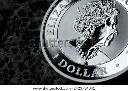 Australian Investment silver coin 1 dollar. Close-up. Investments and numismatics.