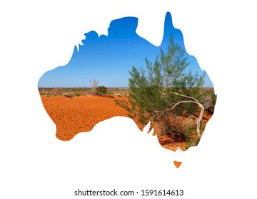Australian map with australian outback scene inserted