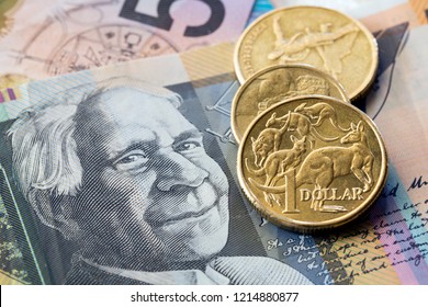 Australian Money Background, Coins And Notes.