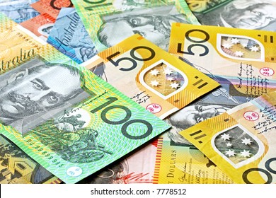 Australian Money Background.  Notes Include $100, $50, $20 And $10.