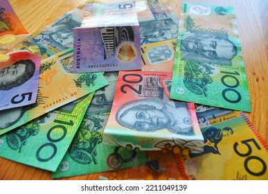 Australian Money Notes On Table