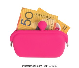 Australian Money And Pink Wallet