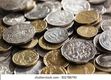 Australian money.  Scattered coins in full-frame background.