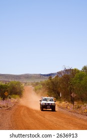 Australian Outback Road Near Tom Price, Western Australia, And 4X4 Ute