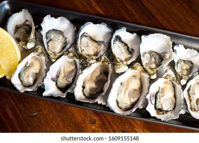 Australian Oysters Served Natural With Fresh Lemon