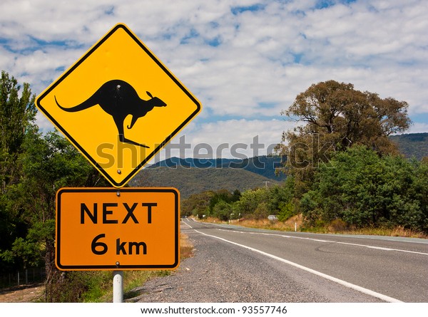 Australian Road Sign Warning Watch Kangaroos Stock Photo 93557746 