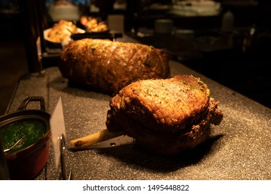 Australian Roasted Beef Prime Rib And Lamb Leg On Dinner Buffet