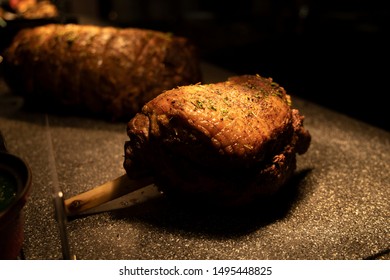 Australian Roasted Beef Prime Rib And Lamb Leg On Dinner Buffet