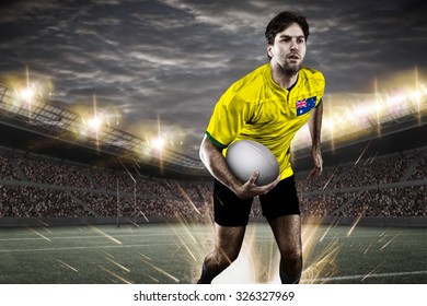 Australian Rugby Player, Wearing A Yellow Uniform In A Stadium.