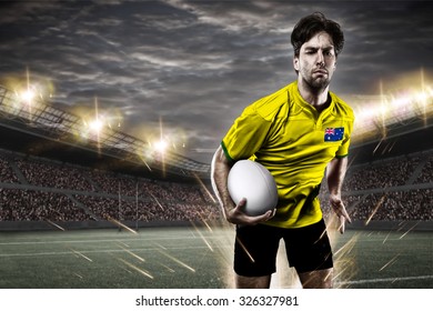 Australian Rugby Player, Wearing A Yellow Uniform In A Stadium.