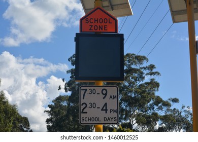 Australian School Zone Sign With Times And Solar Warning Box