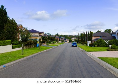 Australian Suburban Street With Typical Middle Class Houses In Australia