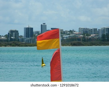 An Australian  Surf Lifesaving Flag At Caloundra, Queensland, Australia