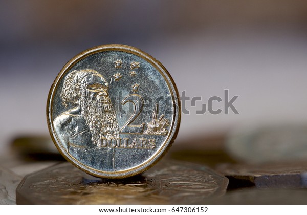 Australian two dollar coin:\
macro shot.