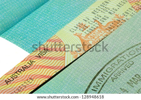 Australian visa and immigration stamp