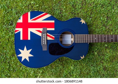 Australlian Flag Motif Painted On Wooden Steel String Acoustic Guitar