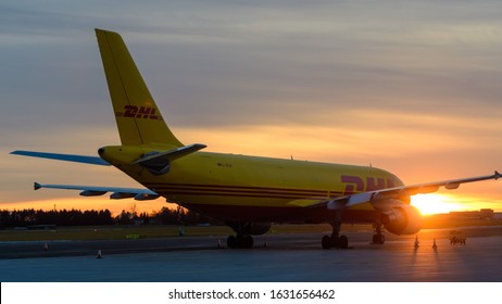 Hörsching, Austria, 30 jan 2020, airbus A300 Cargo operated by DHL at blue danube airport linz