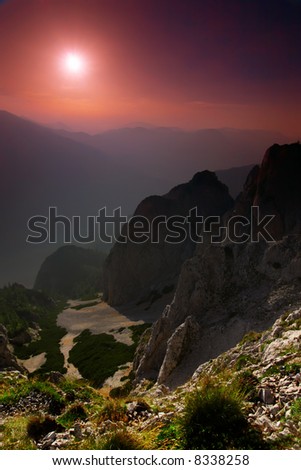 Similar – Foto Bild Panoramic mountain view from Brienzer Rothorn at Sunset