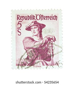 AUSTRIA - CIRCA 1950s: A Stamp Printed In Austria Showing Portrait Of Young Woman, Circa 1950s