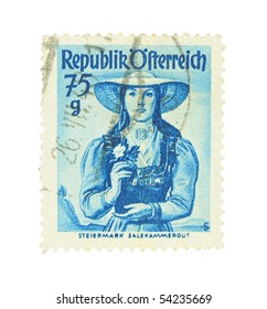 AUSTRIA - CIRCA 1950s: A Stamp Printed In Austria Showing Portrait Of Young Woman, Circa 1950s