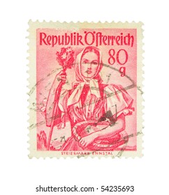 AUSTRIA - CIRCA 1950s: A Stamp Printed In Austria Showing Portrait Of Young Woman, Circa 1950s