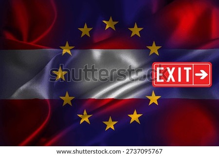 Austria EU EXIT flag on satin texture.