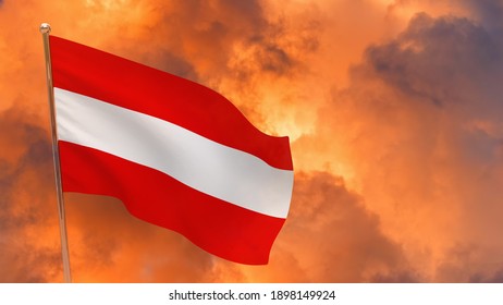 Austria flag on pole. Dramatic background. National flag of Austria