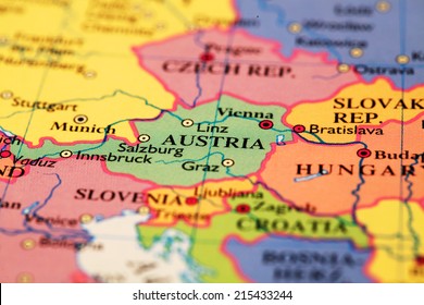 Austria And Australia On World Map Austria On Atlas World Map Stock Photo 215433244 | Shutterstock