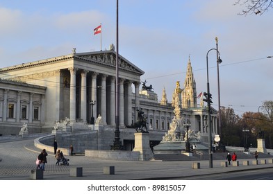Austria, Vienna, parliament and townhall