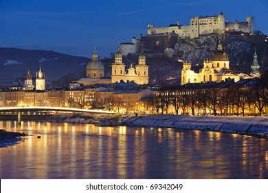 Austrian City Salzburg At Christmas Night