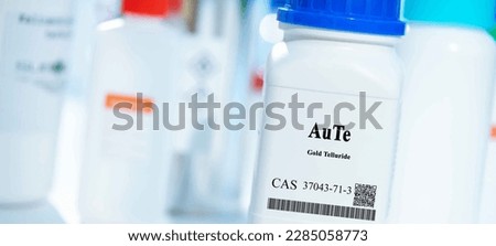 AuTe gold telluride CAS 37043-71-3 chemical substance in white plastic laboratory packaging Stock fotó © 