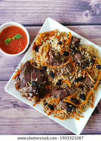 Authentic Afghani mutton Pulao with salsa