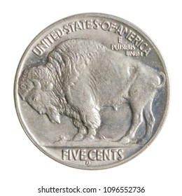 Authentic Buffalo Nickel - Reverse Side - American Coin Isolated On White Background