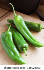 Authentic Hatch Green Chiles On Cutting Board