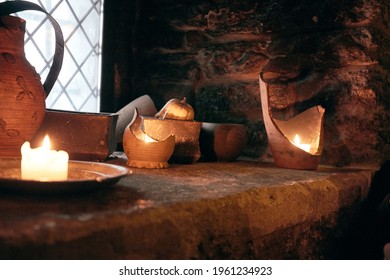 authentic medieval tavern. interior of a tavern.