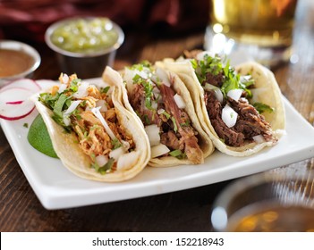 Authentic Mexican Barbacoa, Carnitas And Chicken Tacos