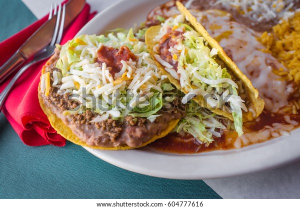 Authentic Mexican Taco Enchilada Tostada Refried Stock Photo (Edit ...